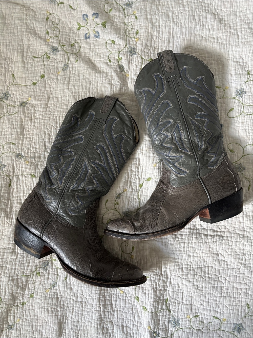 Vintage 80s Montana Cowboys Cowboy Boots Men’s 8.5 Gray Western Rodeo Ranch Wear